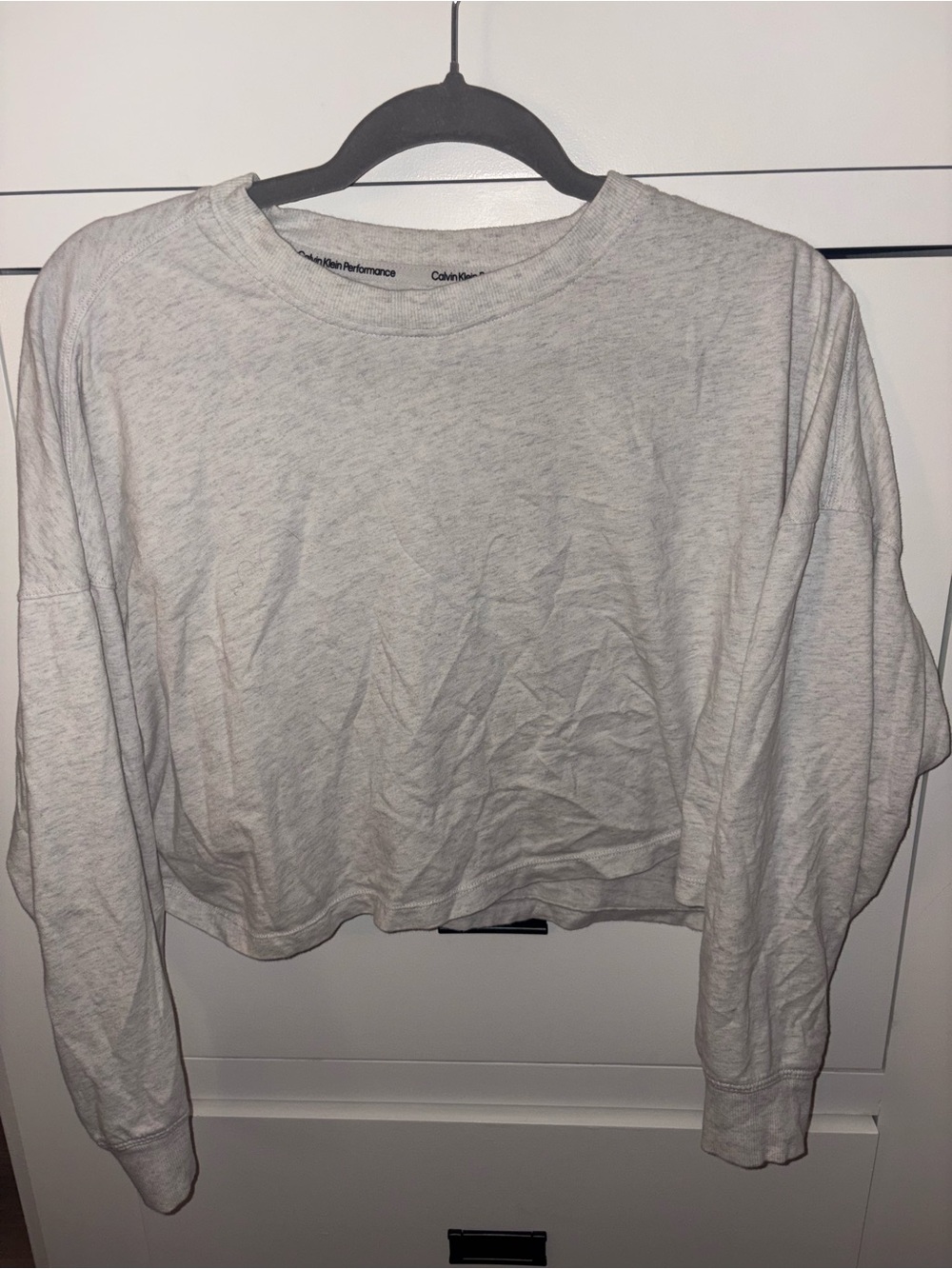 Calvin Klein Heather Gray Cropped Long Sleeve Sweatshirt